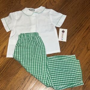 Green Gingham Peter Pan set 3T NWT